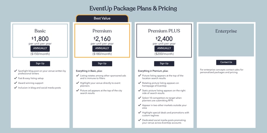 EventUp Package Plans and Pricing